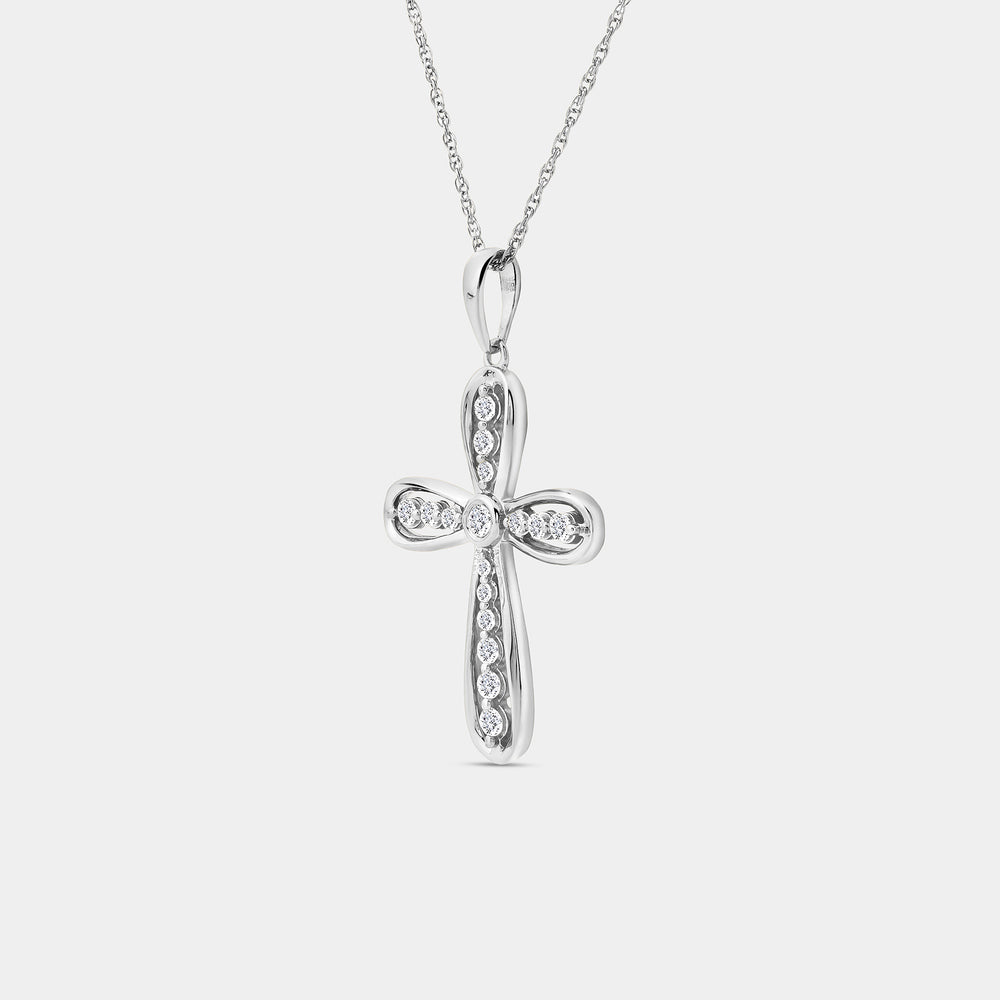 Gilded 1/4 Carat Lab-Grown Diamond Curved Edge Bail Cross Pendant