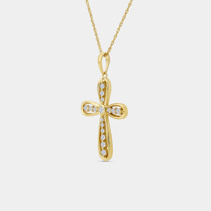 Gilded 1/4 Carat Lab-Grown Diamond Curved Edge Bail Cross Pendant