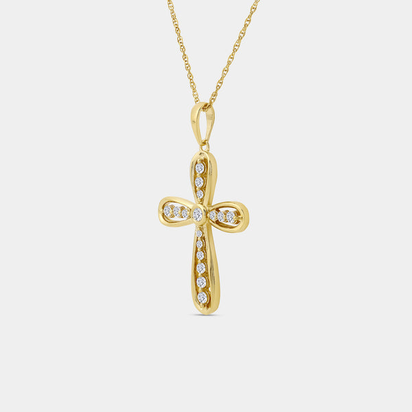 Gilded 1/4 Carat Lab-Grown Diamond Curved Edge Bail Cross Pendant