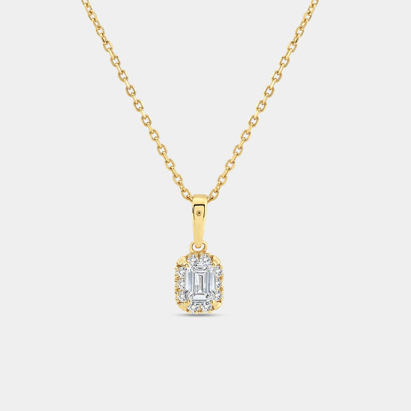Gilded 1/2 Carat Lab-Grown Diamond Emerald-Cut Hidden Halo Solitaire Plus Pendant