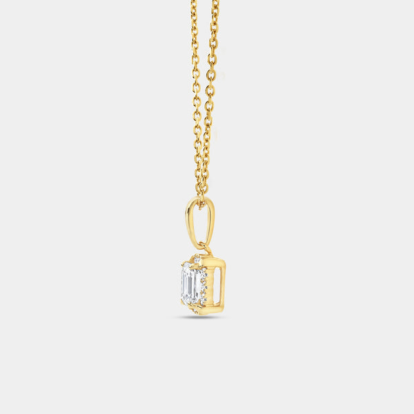 Gilded 1/2 Carat Lab-Grown Diamond Emerald-Cut Hidden Halo Solitaire Plus Pendant
