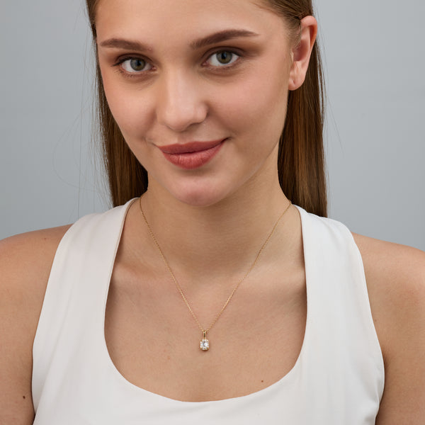 Gilded 1 Carat Lab-Grown Diamond Emerald-Cut Hidden Halo Solitaire Plus Pendant