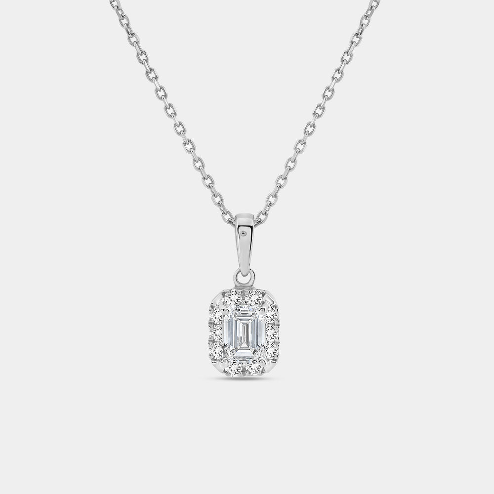 Gilded 1 Carat Lab-Grown Diamond Emerald-Cut Hidden Halo Solitaire Plus Pendant