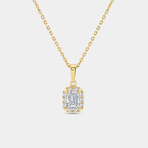 Gilded 1 Carat Lab-Grown Diamond Emerald-Cut Hidden Halo Solitaire Plus Pendant