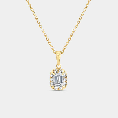 Gilded 1 Carat Lab-Grown Diamond Emerald-Cut Hidden Halo Solitaire Plus Pendant