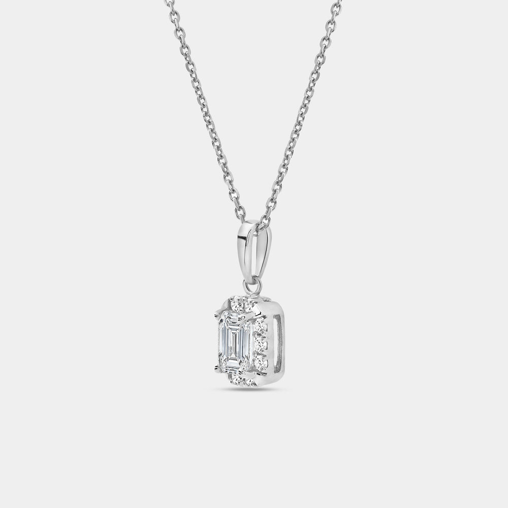 Gilded 1 Carat Lab-Grown Diamond Emerald-Cut Hidden Halo Solitaire Plus Pendant