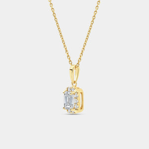 Gilded 1 Carat Lab-Grown Diamond Emerald-Cut Hidden Halo Solitaire Plus Pendant