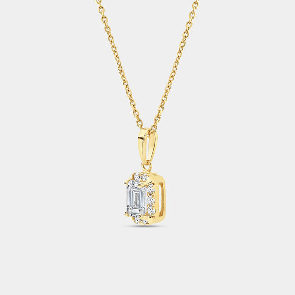 Gilded 1 Carat Lab-Grown Diamond Emerald-Cut Hidden Halo Solitaire Plus Pendant