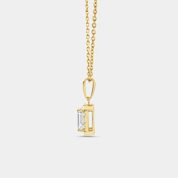 Gilded 1 Carat Lab-Grown Diamond Emerald-Cut Hidden Halo Solitaire Plus Pendant