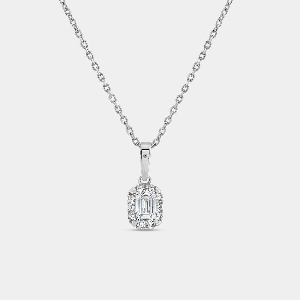 Gilded 1/2 Carat Lab-Grown Diamond Emerald-Cut Hidden Halo Solitaire Plus Pendant