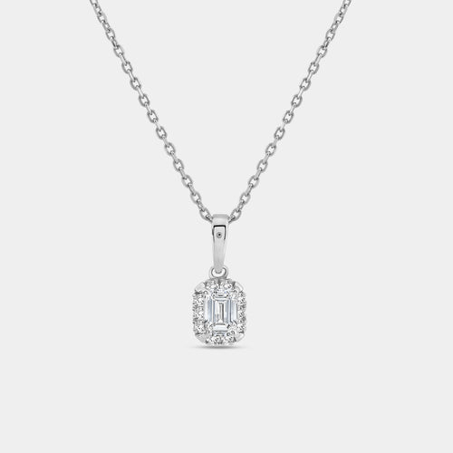 Gilded 1/2 Carat Lab-Grown Diamond Emerald-Cut Hidden Halo Solitaire Plus Pendant