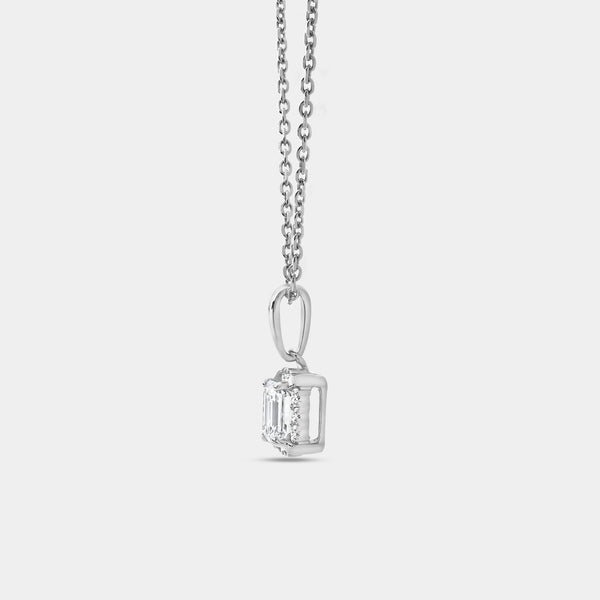 Gilded 1/2 Carat Lab-Grown Diamond Emerald-Cut Hidden Halo Solitaire Plus Pendant