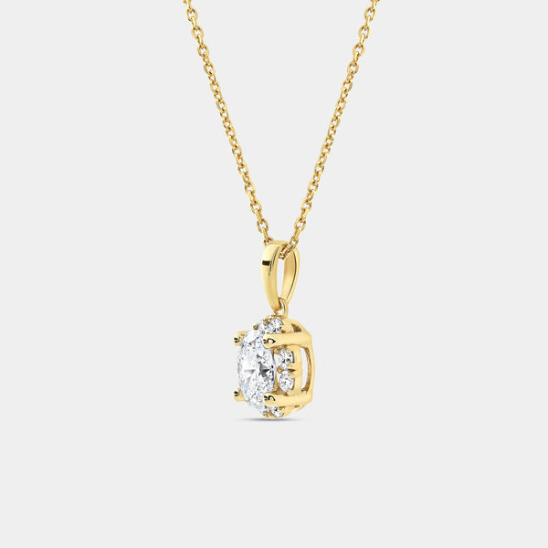 Gilded 1 Carat Lab-Grown Diamond Oval-Shaped Hidden Halo Solitaire Plus Pendant
