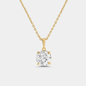 Gilded 3 Carat Lab-Grown Diamond Round-Shaped Classic Solitaire Pendant