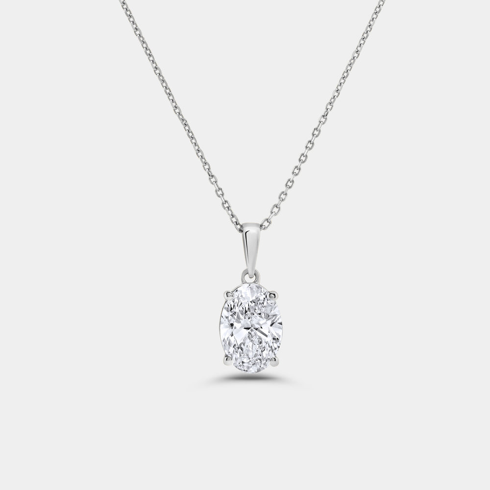 Gilded 2 Carat Lab-Grown Diamond Oval-Shaped Classic Solitaire Pendant