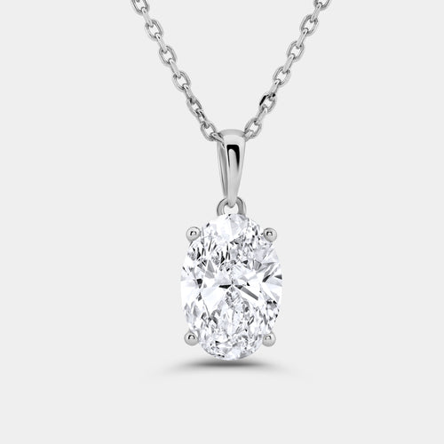 Gilded 3 Carat Lab-Grown Diamond Oval-Shaped Classic Solitaire Pendant