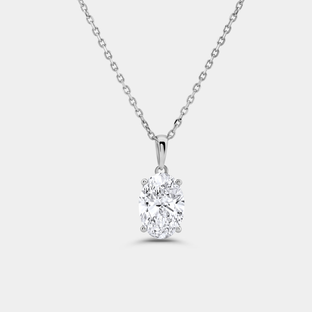 Gilded 3 Carat Lab-Grown Diamond Oval-Shaped Classic Solitaire Pendant