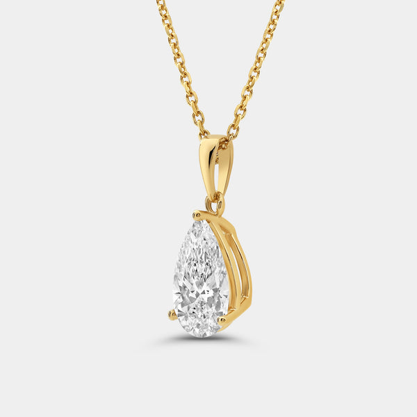 2 Carat Lab-Grown Diamond Pear-Shaped Classic Solitaire Pendant — GILDED New York
