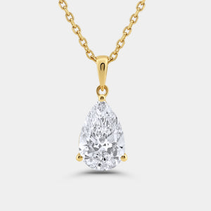 Gilded 3 Carat Lab-Grown Diamond Pear-Shaped Classic Solitaire Pendant