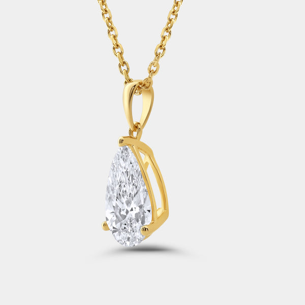 3 Carat Lab-Grown Diamond Pear-Shaped Classic Solitaire Pendant — GILDED New York