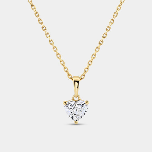 Gilded 1 Carat Lab-Grown Diamond Heart-Shaped Classic Solitaire Pendant