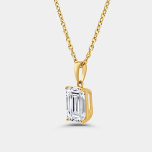 Gilded 3 Carat Lab-Grown Diamond Emerald-Cut Classic Solitaire Pendant