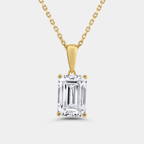 Gilded 5 Carat Lab-Grown Diamond Emerald-Cut Classic Solitaire Pendant