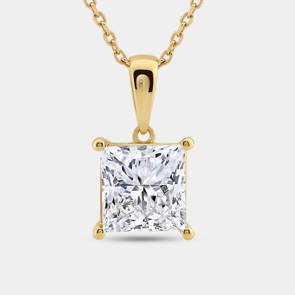 5 Carat Lab-Grown Diamond Princess-Shaped Classic Solitaire Pendant — GILDED New York