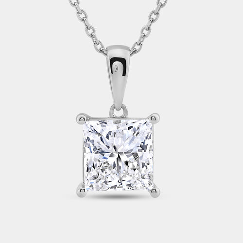 Gilded 5 Carat Lab-Grown Diamond Princess-Shaped Classic Solitaire Pendant