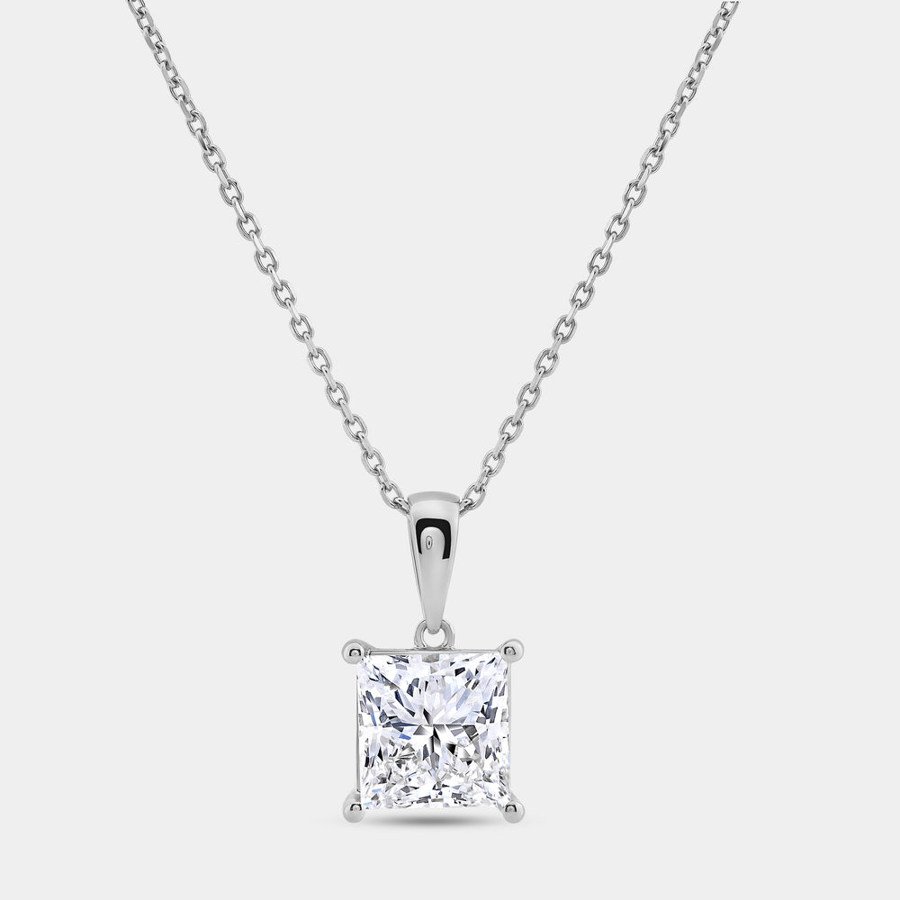 Gilded 5 Carat Lab-Grown Diamond Princess-Shaped Classic Solitaire Pendant