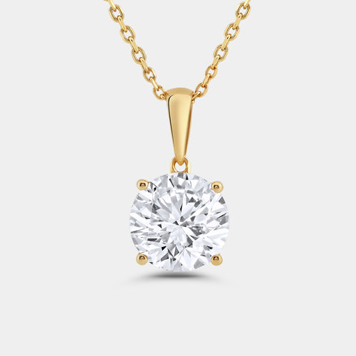 Gilded 5 Carat Lab-Grown Diamond Round-Shaped Classic Solitaire Pendant