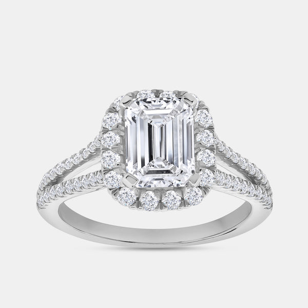 2 and 3/4 Carat Lab-Grown Diamond Emerald-Cut Halo Engagement Ring with a Split Shank — GILDED New York