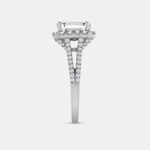 Gilded 2 and 3/4 Carat Lab-Grown Diamond Emerald-Cut Halo Engagement Ring with a Split Shank