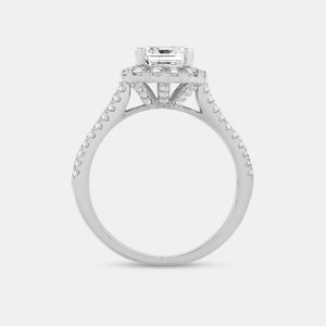 Gilded 2 and 3/4 Carat Lab-Grown Diamond Emerald-Cut Halo Engagement Ring with a Split Shank