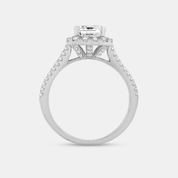 Gilded 2 and 3/4 Carat Lab-Grown Diamond Emerald-Cut Halo Engagement Ring with a Split Shank