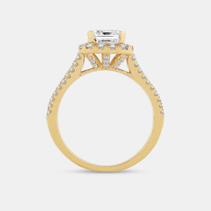 Gilded 2 and 3/4 Carat Lab-Grown Diamond Emerald-Cut Halo Engagement Ring with a Split Shank