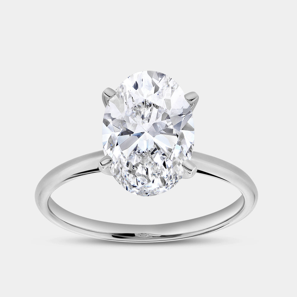 Gilded 3 Carat Lab-Grown Diamond Oval-Shaped Classic Solitaire Ring