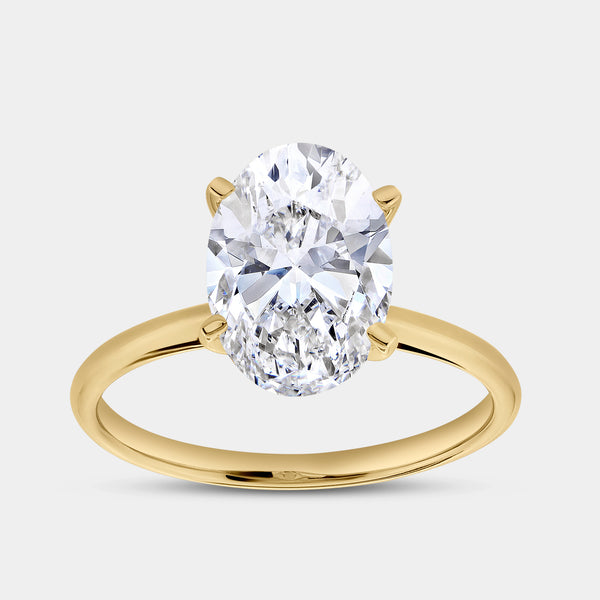 Gilded 3 Carat Lab-Grown Diamond Oval-Shaped Classic Solitaire Ring