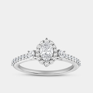 Gilded 3/4 Carat Lab-Grown Diamond Oval-Shaped Halo Engagement Ring with a Classic Shank