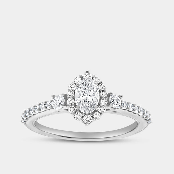 3/4 Carat Lab-Grown Diamond Oval-Shaped Halo Engagement Ring with a Classic Shank — GILDED New York