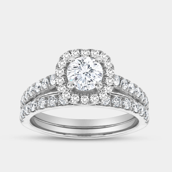 1 and 3/4 Carat Lab-Grown Diamond Engagement Ring Set with a Round-Shaped Center and a Cushion Halo — GILDED New York