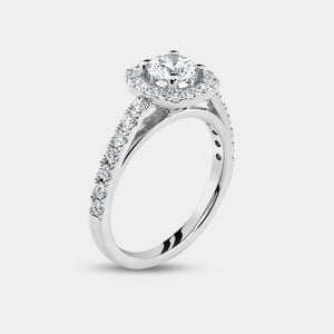 Gilded 1 and 3/4 Carat Lab-Grown Diamond Engagement Ring Set with a Round-Shaped Center and a Cushion Halo