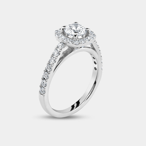 1 and 3/4 Carat Lab-Grown Diamond Engagement Ring Set with a Round-Shaped Center and a Cushion Halo — GILDED New York