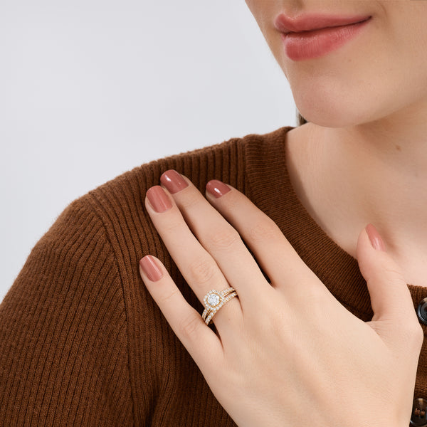 1 and 3/4 Carat Lab-Grown Diamond Engagement Ring Set with a Round-Shaped Center and a Cushion Halo — GILDED New York