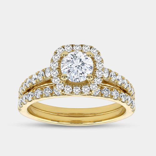 1 and 3/4 Carat Lab-Grown Diamond Engagement Ring Set with a Round-Shaped Center and a Cushion Halo — GILDED New York