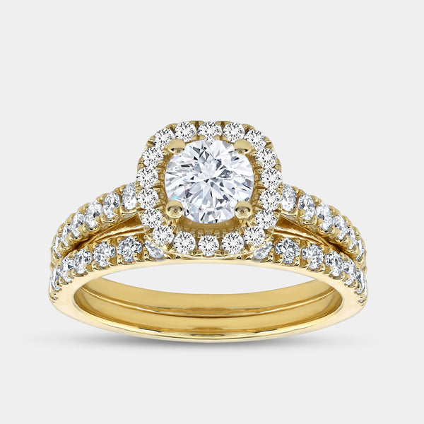 1 and 3/4 Carat Lab-Grown Diamond Engagement Ring Set with a Round-Shaped Center and a Cushion Halo — GILDED New York