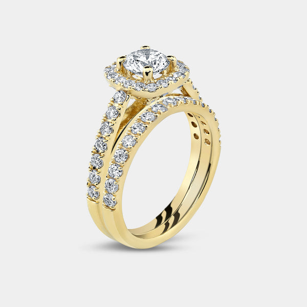 1 and 3/4 Carat Lab-Grown Diamond Engagement Ring Set with a Round-Shaped Center and a Cushion Halo — GILDED New York
