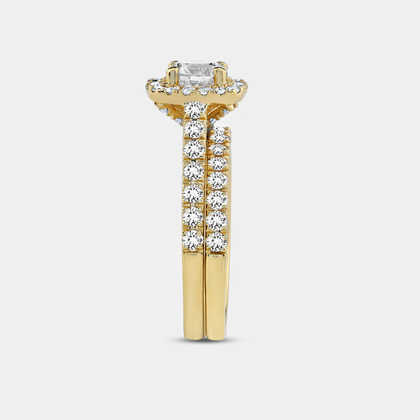 1 and 3/4 Carat Lab-Grown Diamond Engagement Ring Set with a Round-Shaped Center and a Cushion Halo — GILDED New York
