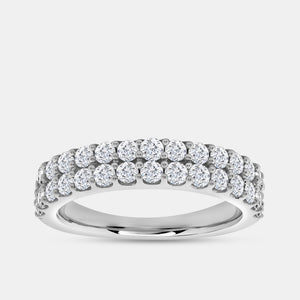 Gilded 1 Carat Lab-Grown Diamond Two-Row Scallop-Set Anniversary Band