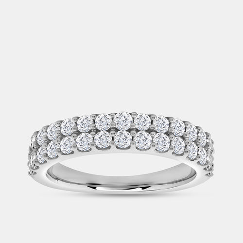 Gilded 1 Carat Lab-Grown Diamond Two-Row Scallop-Set Anniversary Band